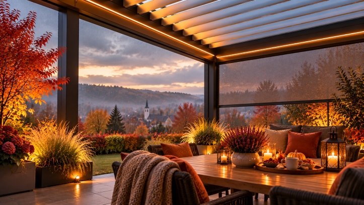 Herbstliche Pergola bei Regen