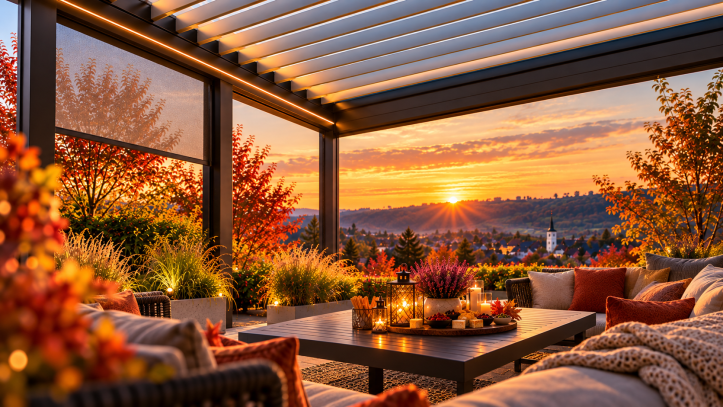 Herbstterrasse beim Sonnenuntergang